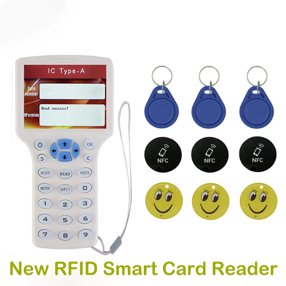 New RFID English 10 Frequency Handheld Copier T5577 CUID Smart Chip Duplicator ID IC NFC Reader 125KHZ 13.56MHZ Badge Clone
