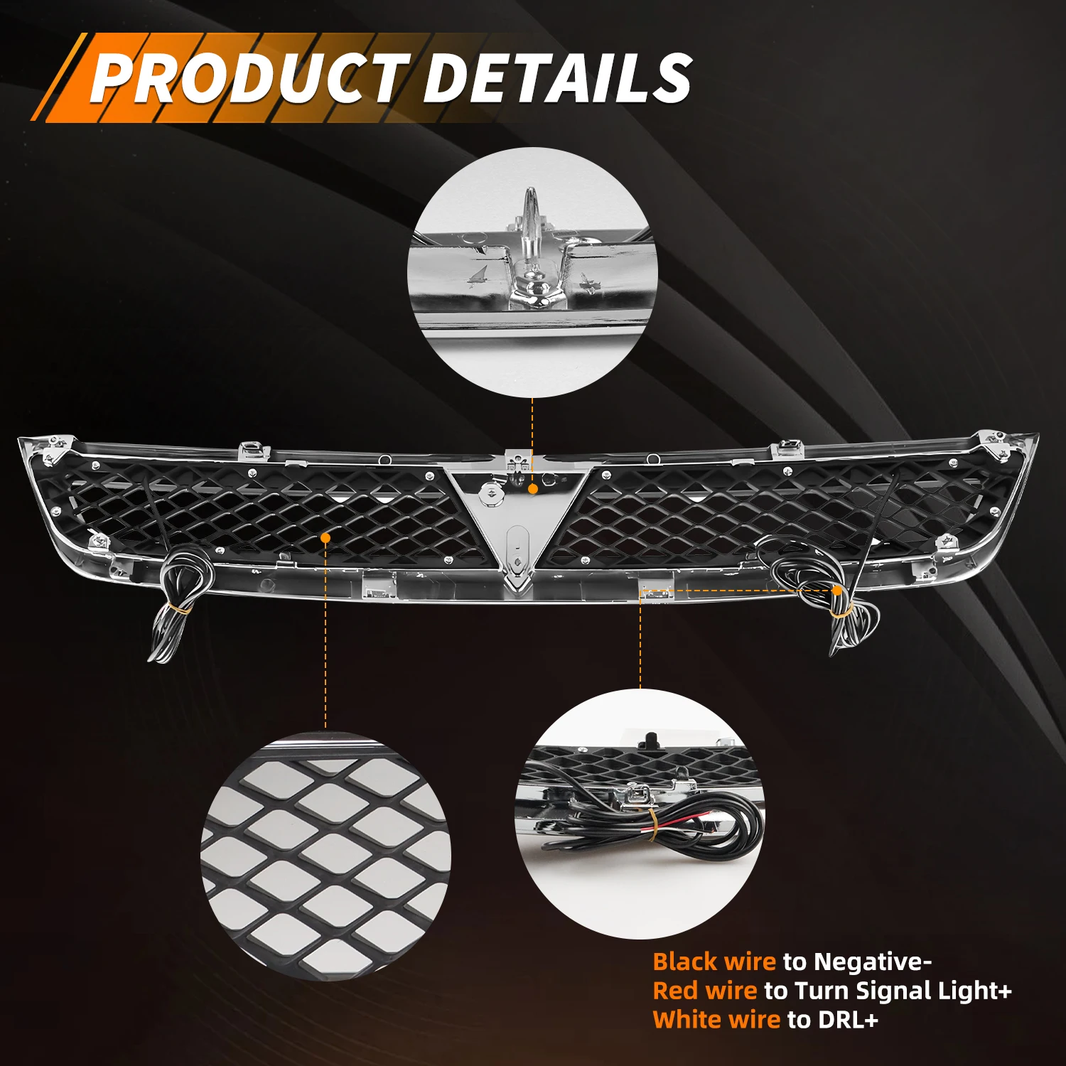 1 قطعة المصد الأمامي كروم شل الأسود إدراج شواء هود شبكة بدوره مصباح إشارة DRL ضوء ث/LED ل 2008-2015 ميتسوبيشي لانسر #5