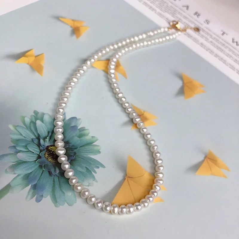 

4-5mm Near Round Strong Light Natural Freshwater Pearl Necklace Versatile Women's New Light Luxury Niche Temperament Collarbone