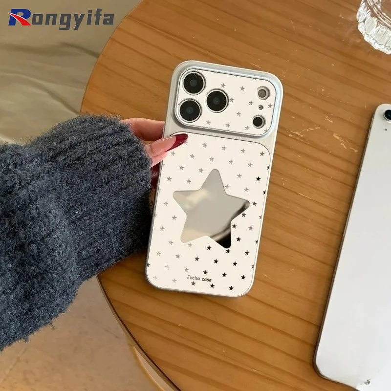 Cute Hollow Stars Mirror Phone Case For Samsung Galaxy A56 A55 A27 A26 A36 A35 A54 A53 A52S A34 A33 A32 A25 A24 Ins Style Cover