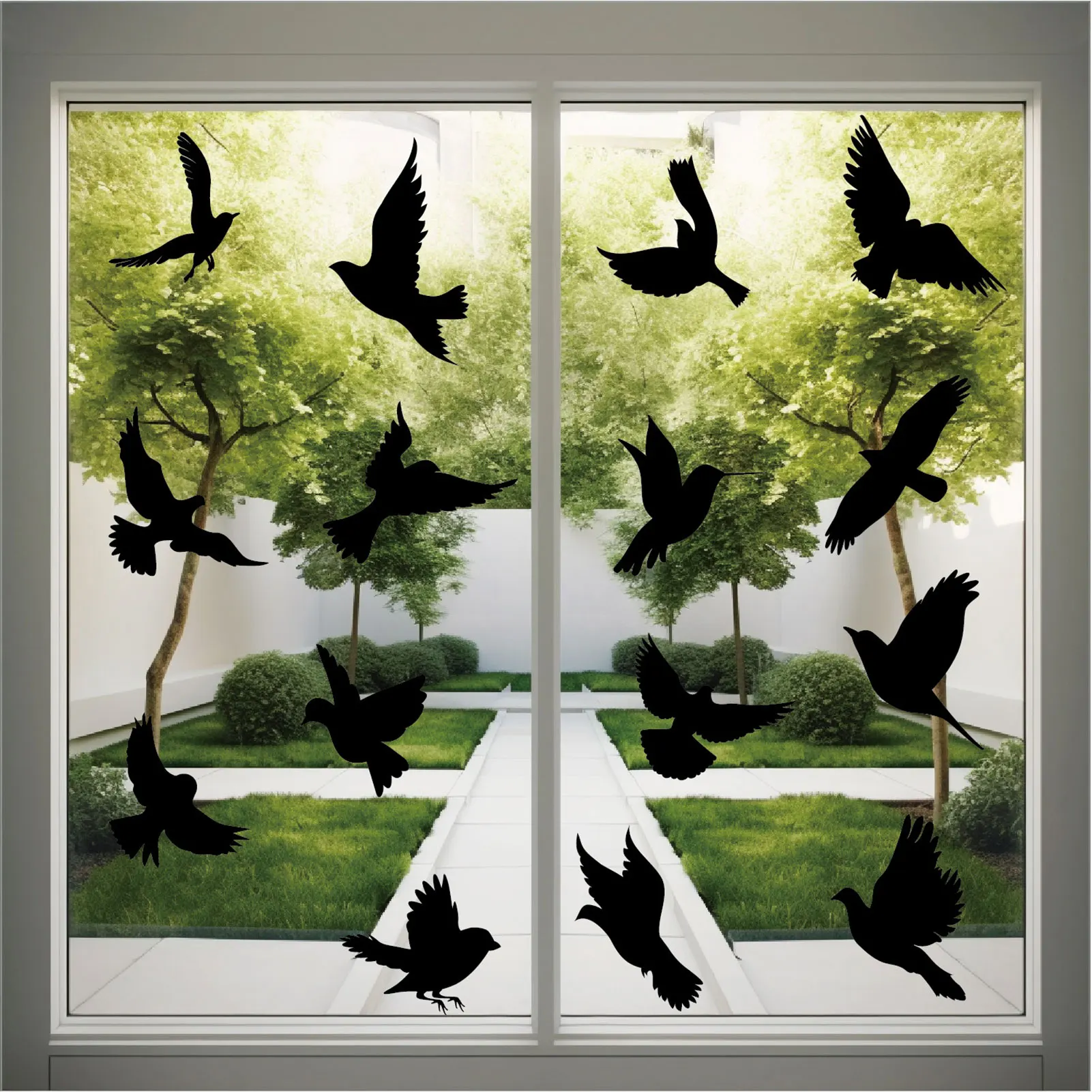 Anti-collision Bird Window Stickers Black Creative Static Flying Bird Glass Door Window Sticker For Kitchen Dining Room Decor