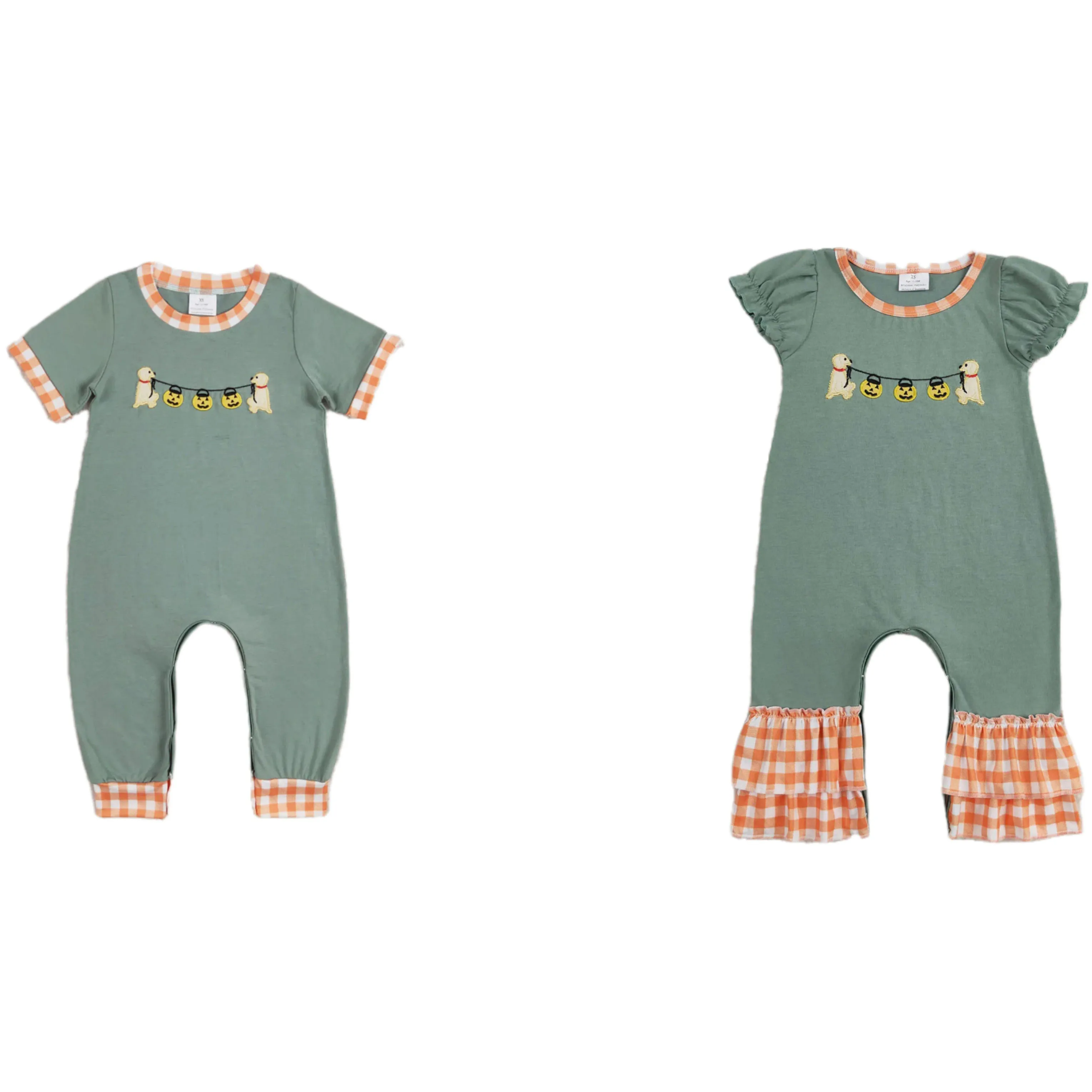 

Wholesale Children Newborn Halloween Romper Baby Boy Girl Short Sleeves Embroidery Pumpkin Dogs Jumpsuit Kids Toddler One-piece