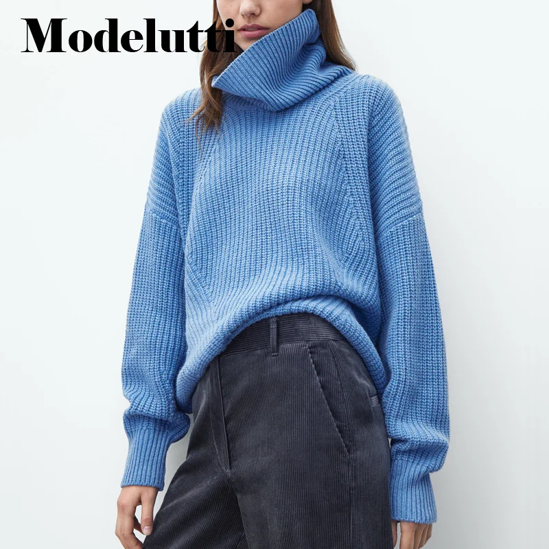 

New Spring 2023 Autumn Fashion Elegant Knit Solid Color Turtleneck Loose Sweater Simple Casual Temperament Top Women