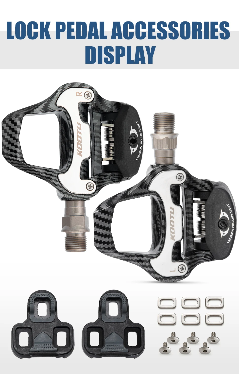 Pedales automáticos para bicicleta de carretera, pedales con clip de carbono con rodamientos sellados, funciona con peda