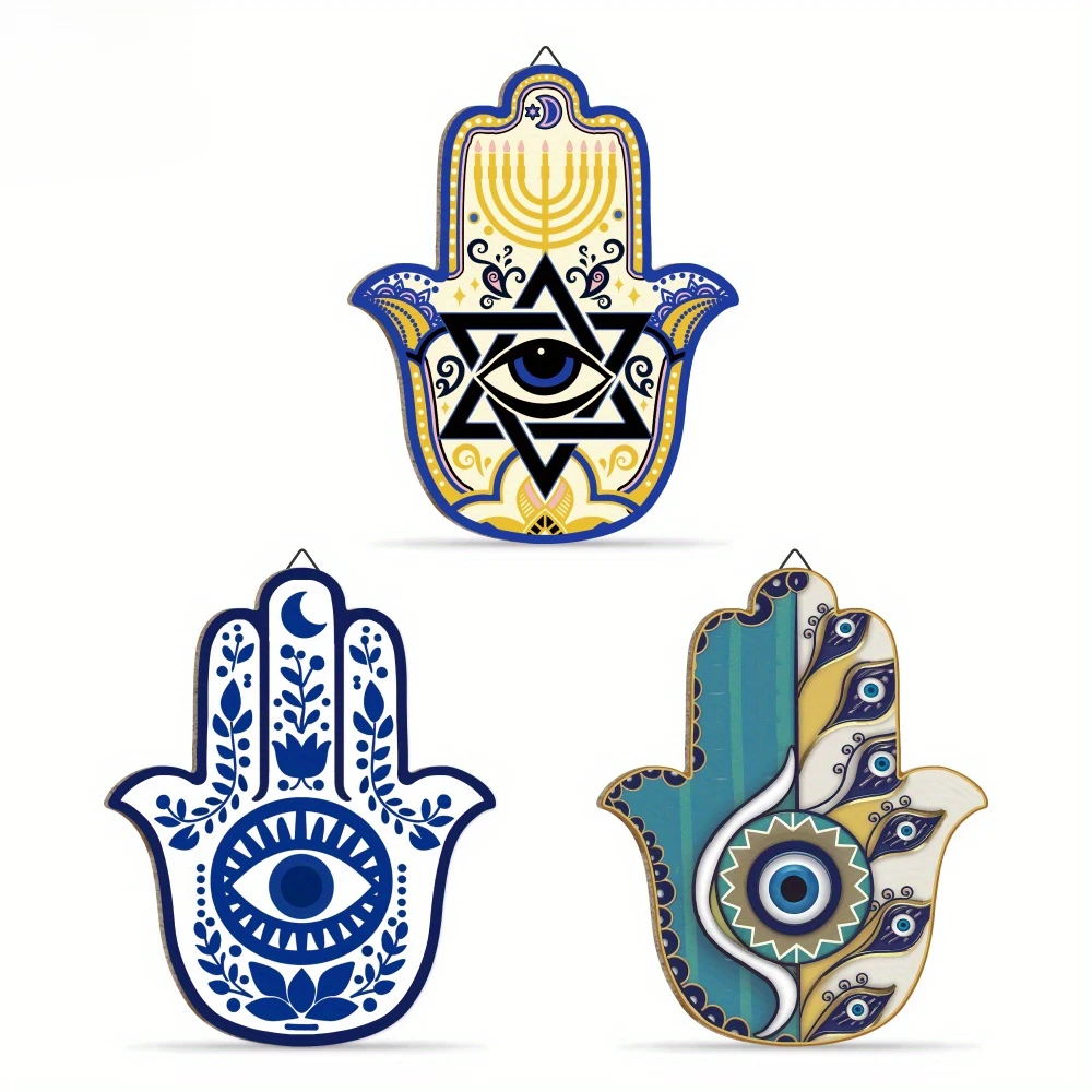 CIFBUY Iron Wall Art 2D Flat Printed Metal Hamsa Hand Evil Eye Cutout Wall Hanging Ornament Ethnic Style Indoor Home Wall Decor