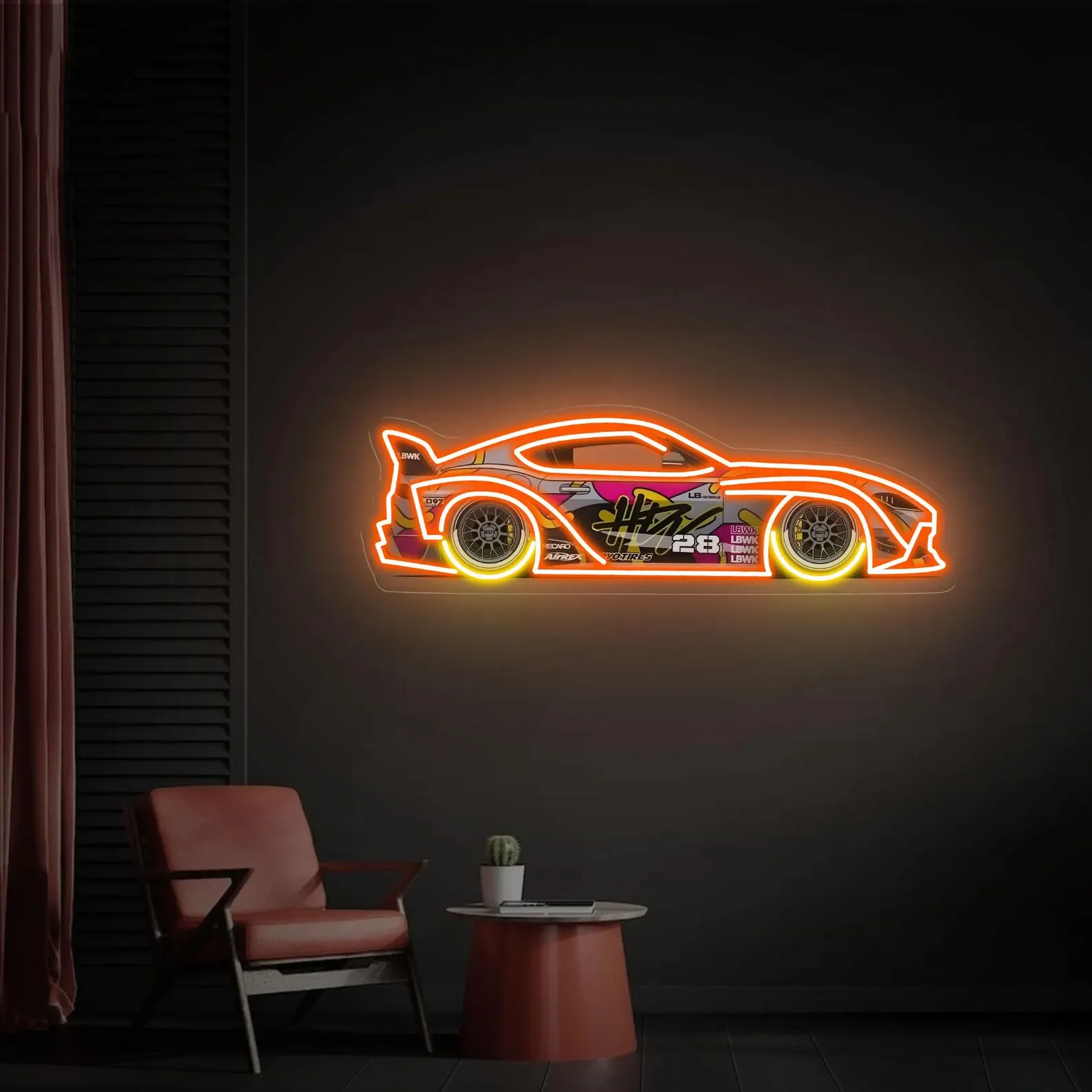 Racing Car Neon Sign LED Light, Garage Wall Decor, Car Enthusiast Room Decoration, Auto Lover Gift