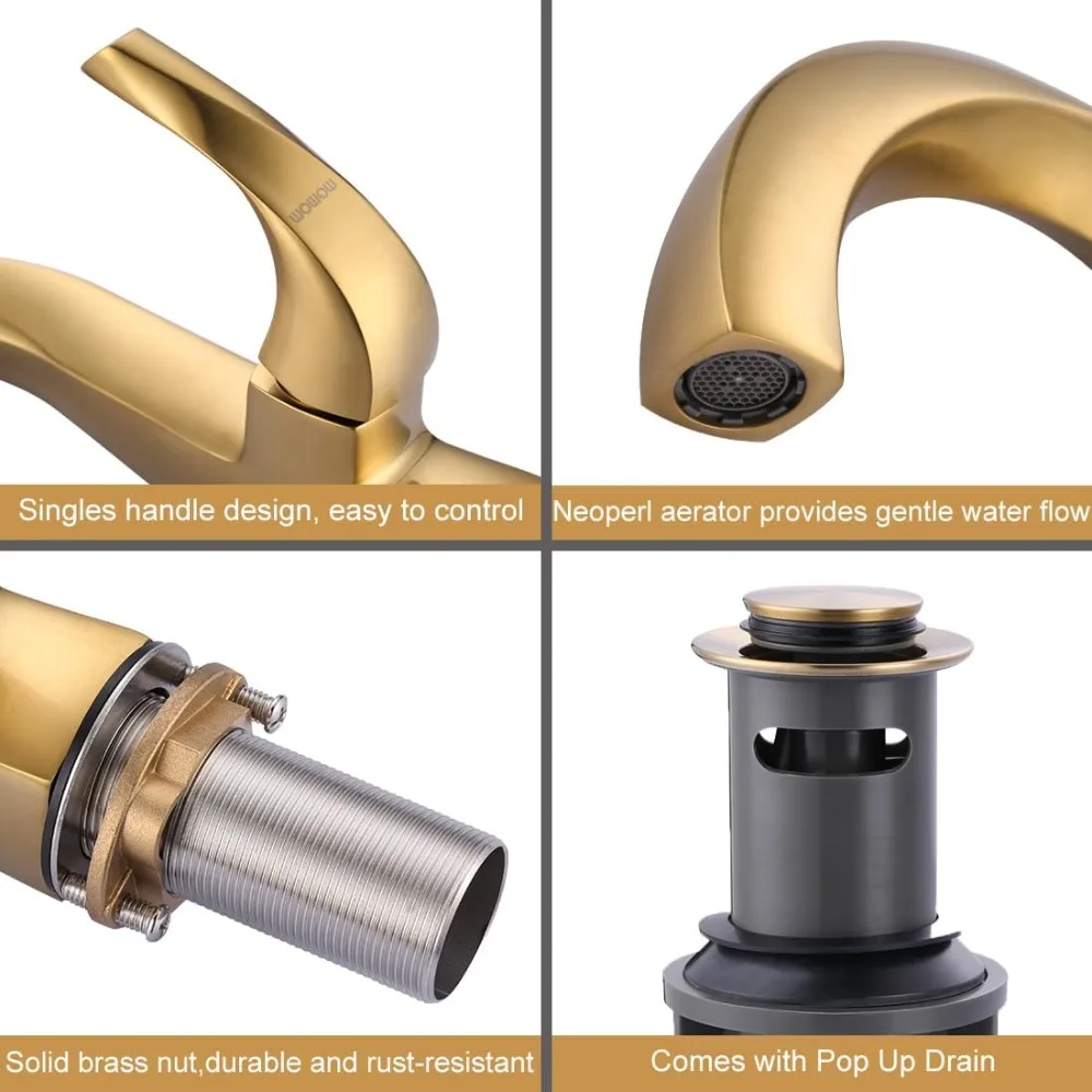 فتحة الحوض: 1.3 بوصة - 1.77 بوصة (مثقاب إذا لزم الأمر). Ht: 12.2 بوصة/7.48 بوصة، صنبور Ht: 8.46 بوصة/4.3 بوصة، الطول: 6.88 بوصة. نحاس، ذهبي، ساخن/بارد، 2 خط #4