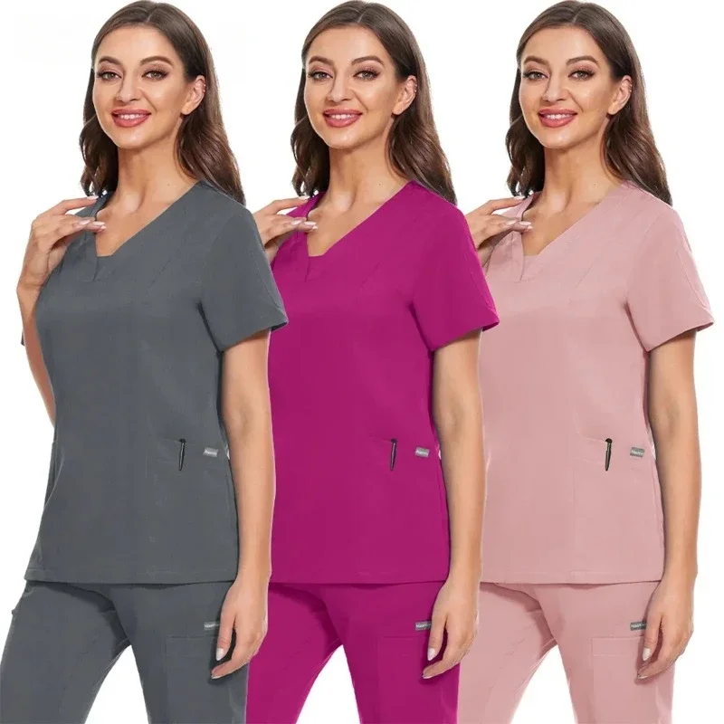 

Women Short Sleeve Jogger Blouse Doctor Scrub Tops Working Uniform Clinic T-shirts Scrubs Uniforms Pet Grooming Agency Clothes