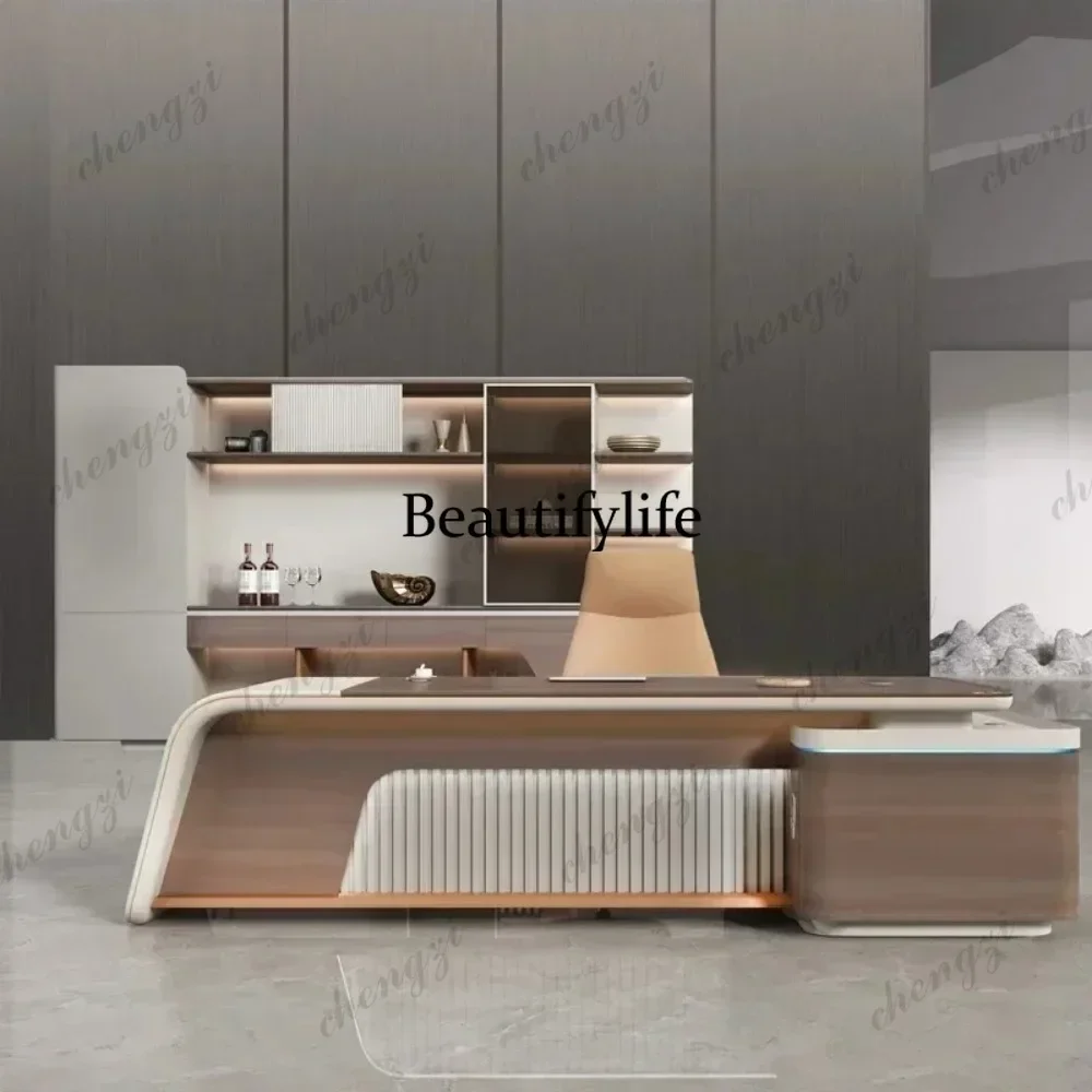 A45 Filing Cabinet Office Desk Luxury Manager Executive With Led Drawers Storage L Shaped Modern Simplicity Computer Table