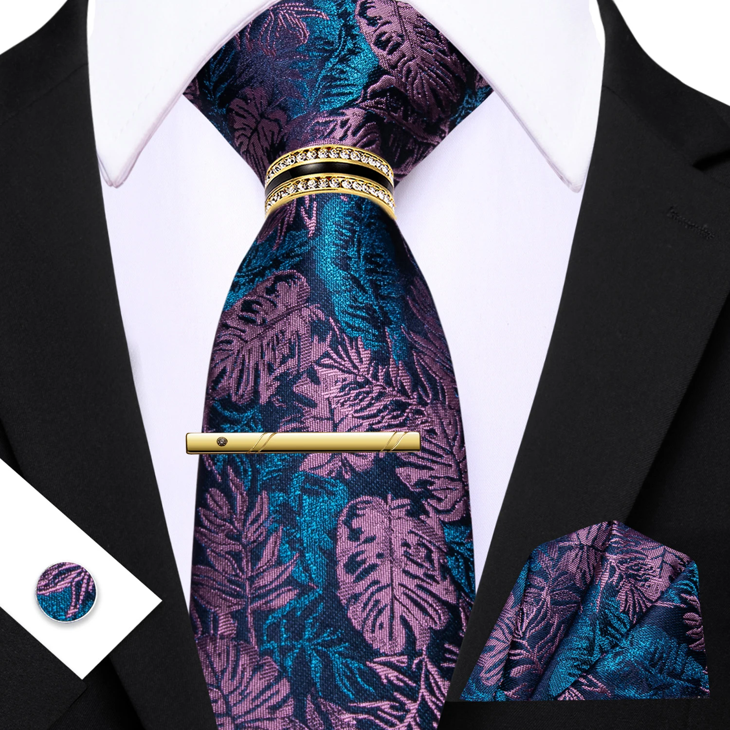 gravata-masculina-hortela-verde-marrom-preto-gravata-floral-jacquard-lenco-abotoaduras-anel-clipe-gravata-conjunto-festa-de-casamento