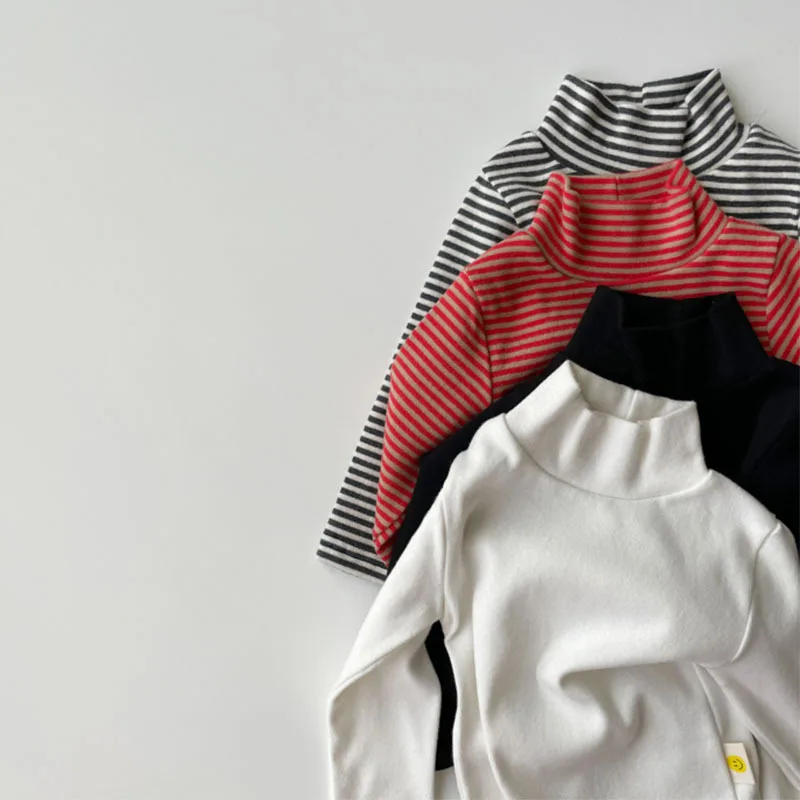 2025 Autumn New Baby Long Sleeve T Shirts Cotton Girls Simple Mock Neck Bottoming Shirts Infant Toddler Versatile Casual Tops