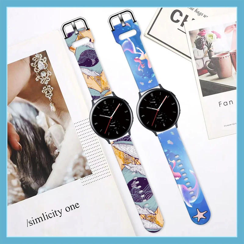 Dolphin Impresso Strap para Samsung Galaxy Watch, Pulseira Clássica, Banda Substituível, 5Pro, 6, 5, 6, 5, 40mm, 44mm, 47mm, 22mm, 45mm, 20