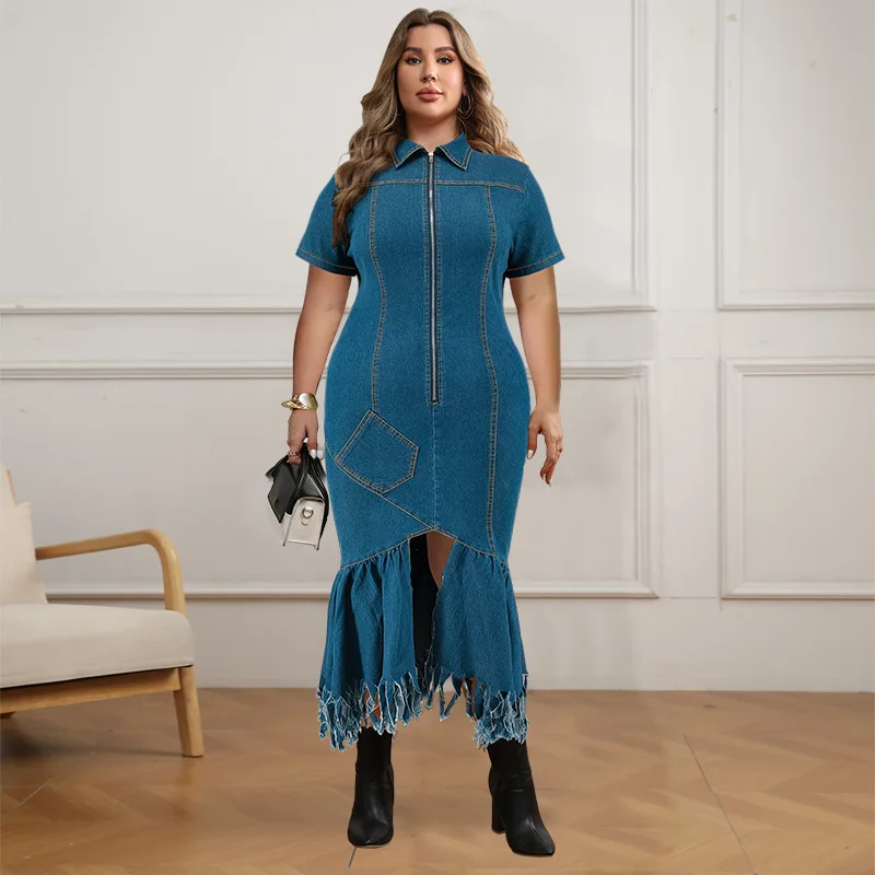 2024 Spring Summer African Dresses For Women Plus Size Abaya Dashiki Ladies Traditional Africa Clothing Fairy Denim Jeans Dress