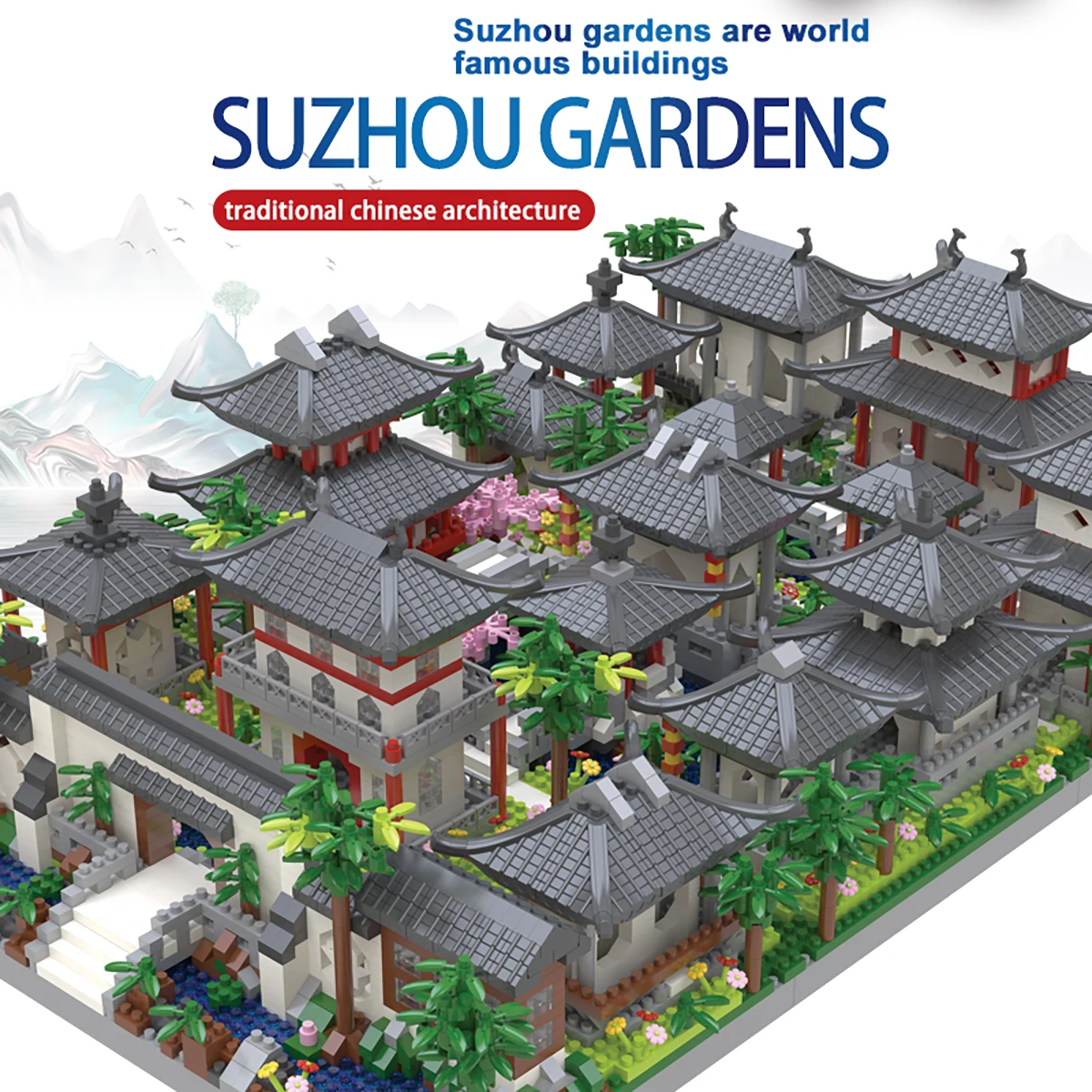 Chinese Architecture of Suzhou Garden Micro Mini Building Blocks Collectible Model of Classical Famous Building Kit Gifts