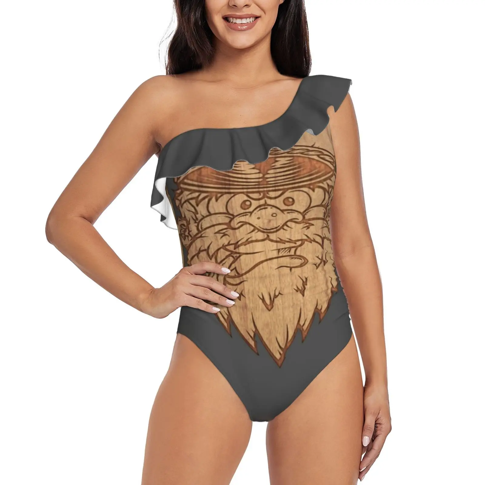 

Captain Salty On Wood. One Shoulder Ruffle Swimsuits Bodysuit One Piece Swimwear Women New Female Beach Swimsuit Pen Ink Comic