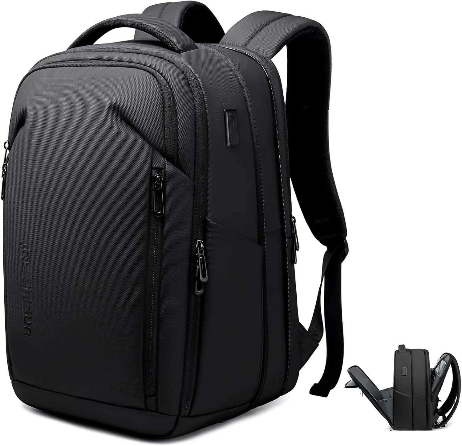 

Expandable 15.6" Travel Backpack with USB Port, TSA Approved, Black