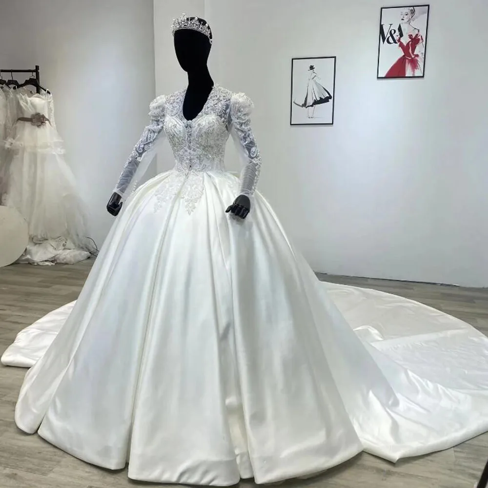 Lindos vestidos de casamento para mulheres, ornamentos de jóias frisados, vestidos de noiva, feitos sob medida, festa formal, casamento da noiva