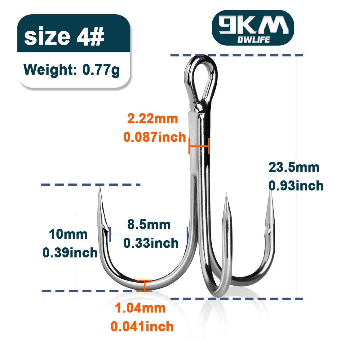 9KM DWLIFE Fishing Triple Hooks 25-50 Pieces 5