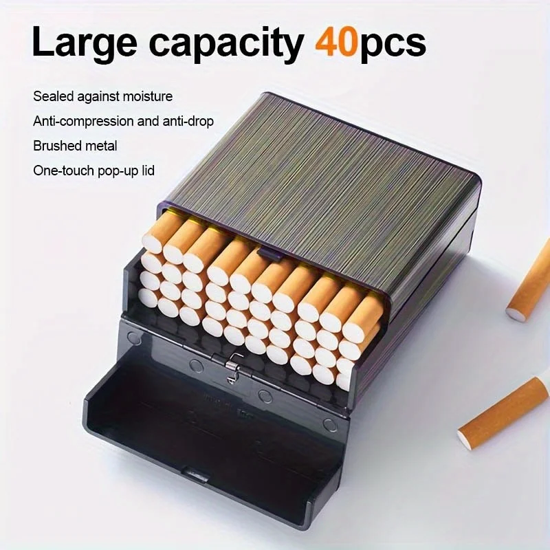 Portable Cigarette Holder Case Holds 40 Cigarettes One-Click Flip Cover Anti Fall Moisture Resistant Cigarette Storage Box Gift