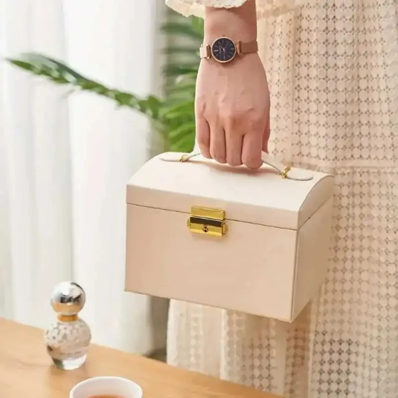 Handheld 3 Drawer Jewellery Storage Box - PU Leather Display Case with Security Key Lock, Jewelry Organizer for Women