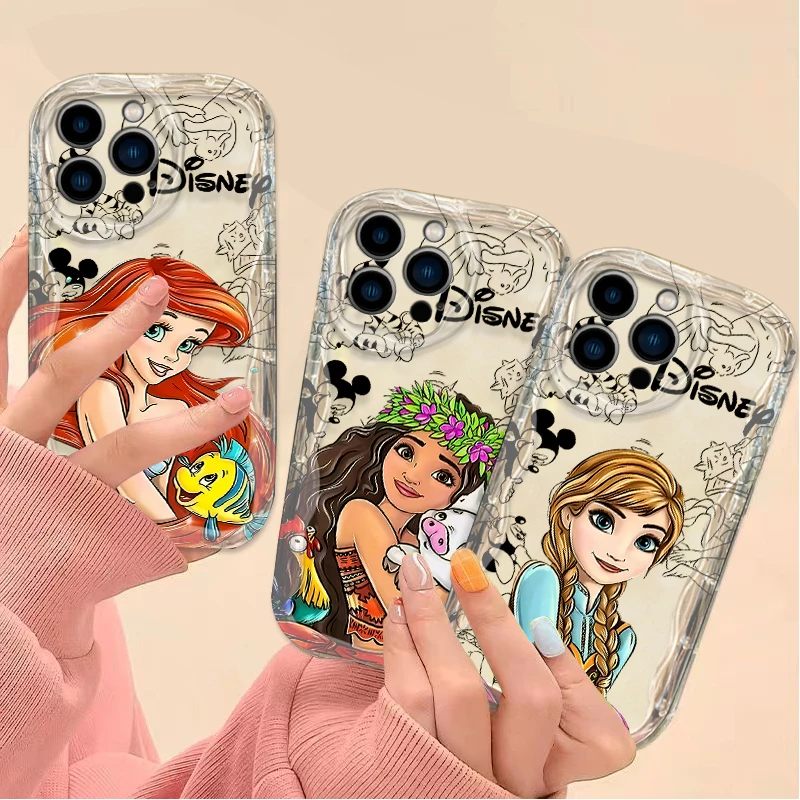 Disney Princess Clear 3D Wave Case For iPhone 16 15 14 13 12 11 Pro Max X XR XS 8 7 Plus SE 2020 Soft Silicone Shockproof Cover image 5