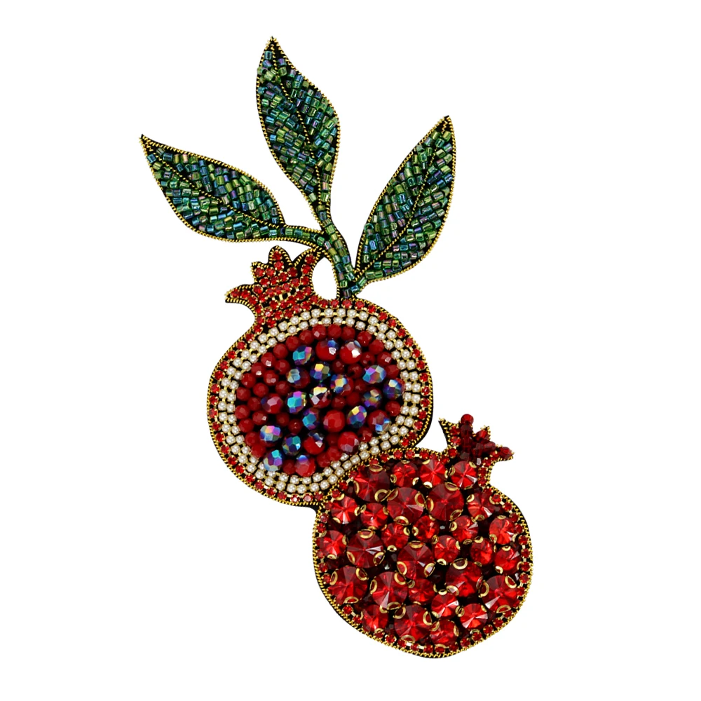 Rhinestones Crystal Beaded Pomegranate Patch Exquisite Lychee Srawberry Fruit Badge Sew on Applique for Clothes DIY Bag Deco
