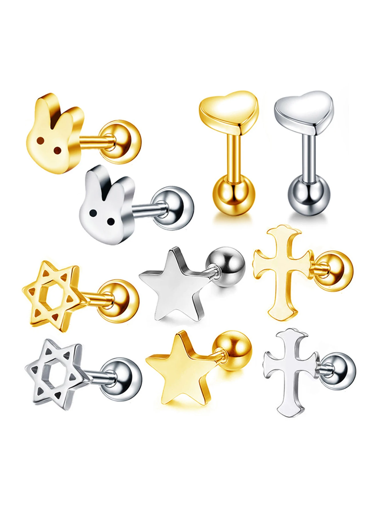 1pc Rabbit Heart Star Ear Stud for Women Girl Stianless Steel Cartilage Helix Stud Cute Charming Monroe Piercing Jewelry