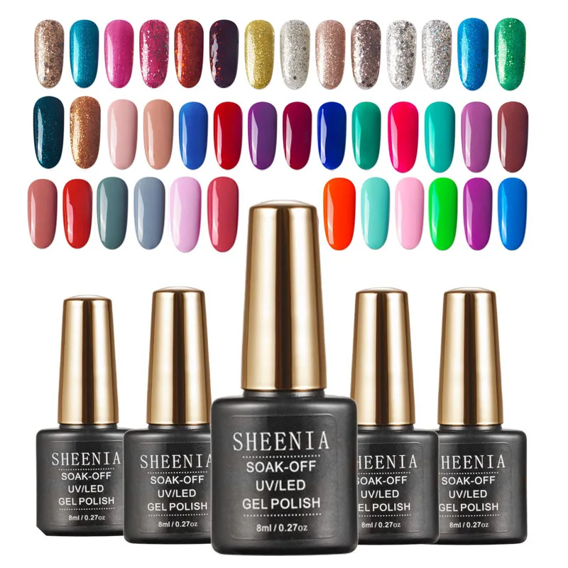 Sheenia 8ml Vernice colorata Top Base Coat Gel Smalto per unghie Vernis Semi permanente UV Nail Art Lakiery Hybrydowe Smalto gel per manicure