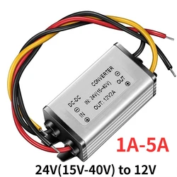 Impermeável DC Power Buck Converter, Transformador de Tensão, Regulador, Módulo Redutor, Fonte de Alimentação, 24V a 12V, 2A