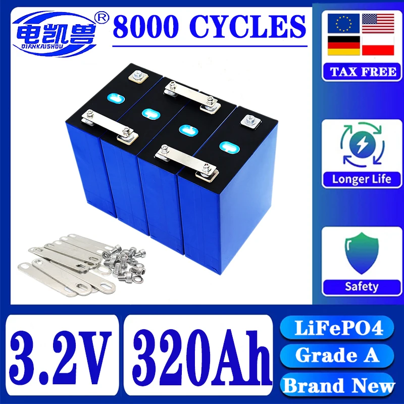 

New A-grade 3.2V 320Ah 8000 cycle LiFePO4 rechargeable battery suitable for electric vehicle solar systems EU/US duty-free