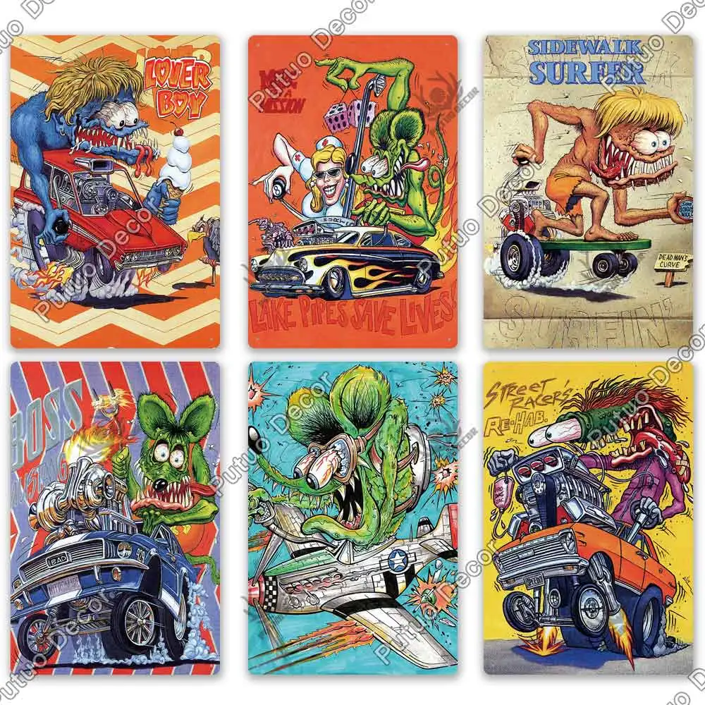 Putuo Decor Rat Fink Modified Car Culture Vintage Metal Tin Sign Decorative Plate for Garage Man Cave Bar Pub Club Decoration