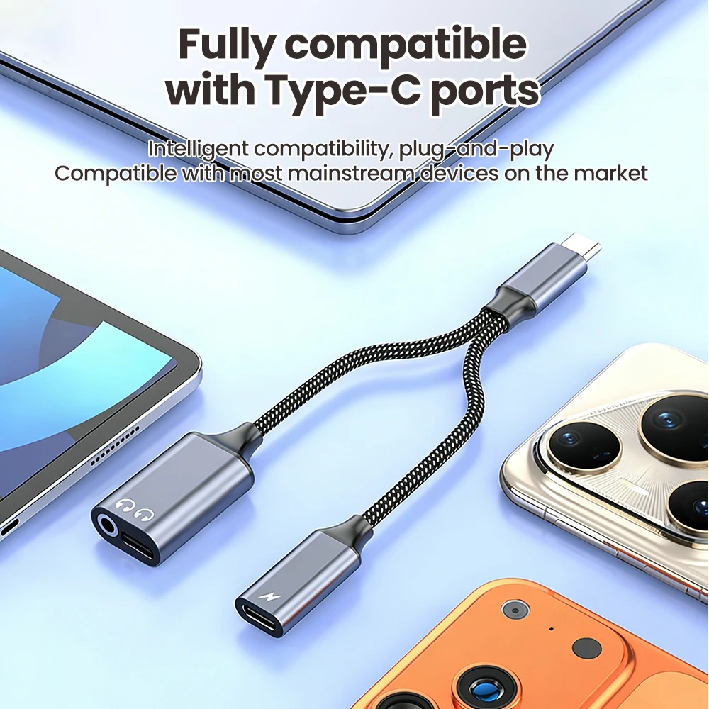 3-in-1 Headphone Adapter Cable Type C To 3.5MM/USB C Jack Audio Aux Adapter PD10W Charging Converter For iPhone 15 16 17 Samsung
