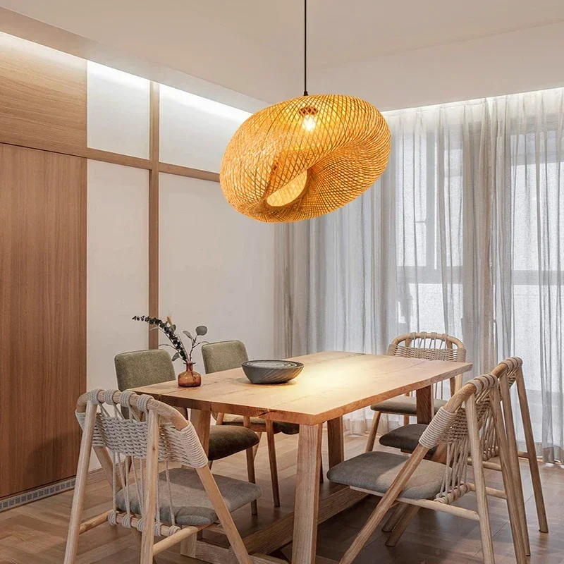 Unique Chinese Style Hanging Lamp Bamboo Weaving Chandelier Kitchen Lampshade Rattan Light Beautiful Modern Bamboo Lampshade