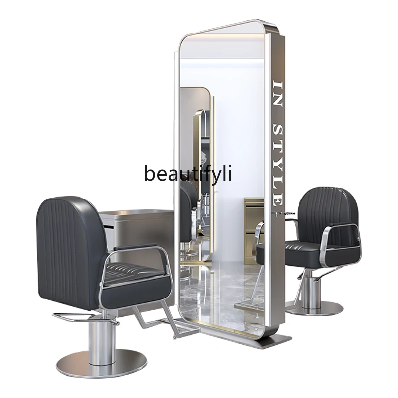 Barber Shop Mirror for Hair Salon Salon Dressing Table Fashion Single Double-Sided Floor Mirror with Light Hair Cutting