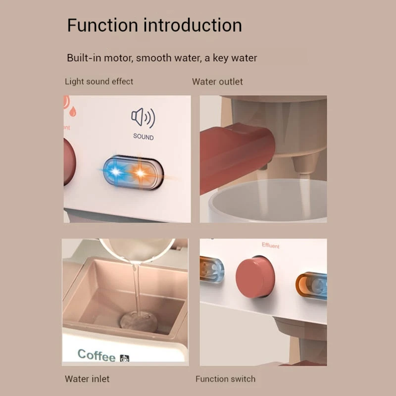 Simulação elétrica máquina de café com iluminação e som crianças mini eletrodomésticos brinquedo crianças cozinha brinquedo conjunto meninas role play