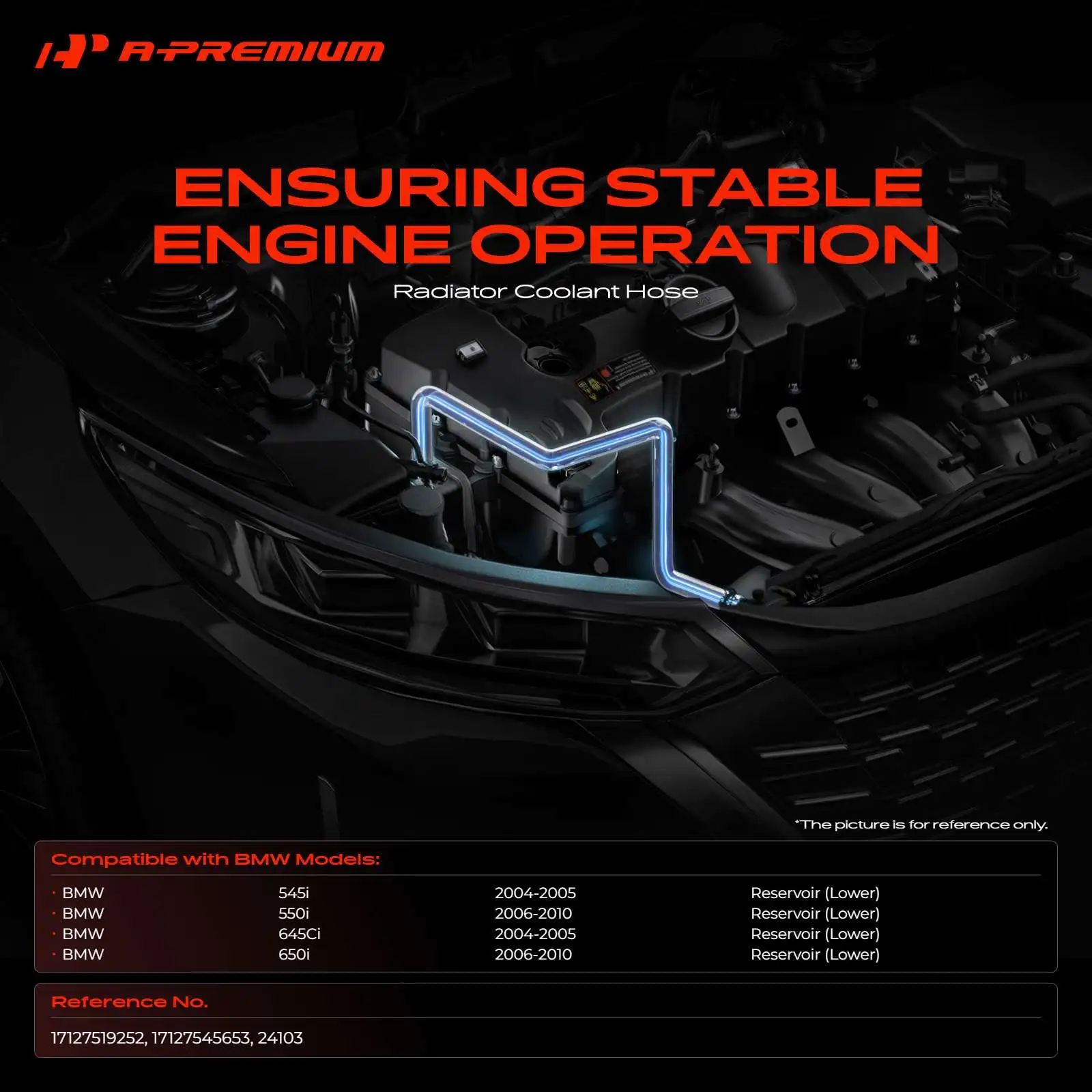 A-Premium Lower Reservoir Radiator Coolant Hose for BMW 545i 645Ci 2004-2005 550i 650i 2006-2010