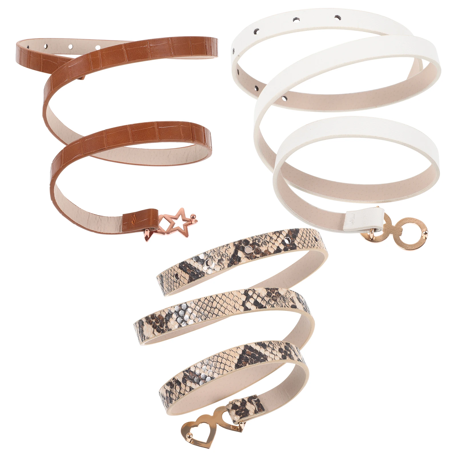 

3 pcs Waist Women Heart Buckle Star Design Thin Brown Dress Belts For Jeans Skirts Pants Pu Alloy Belts For Ladies