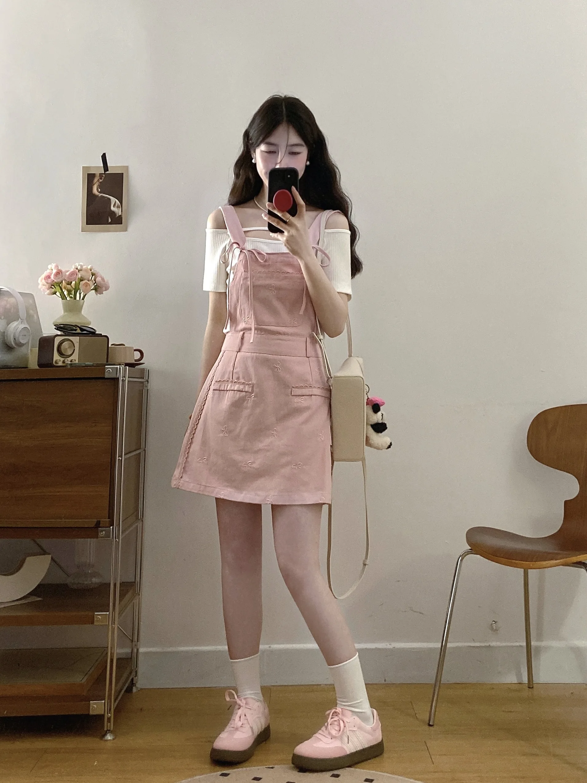 Sweet And Cool Style plus Size Set Summer New Design One Shoulder Short Sleeve Top Denim Overalls High Waist Short Skirt