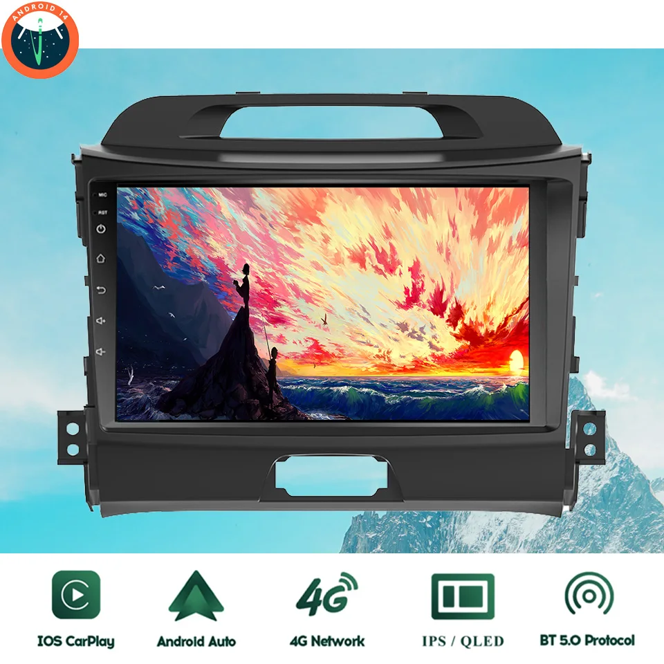 2Din Android14 8G+128G Car Radio Stereo Video Multimedia DVD Player For Kia Sportage 2010 2012 2014 2016 Autoradio GPS Navi Tape