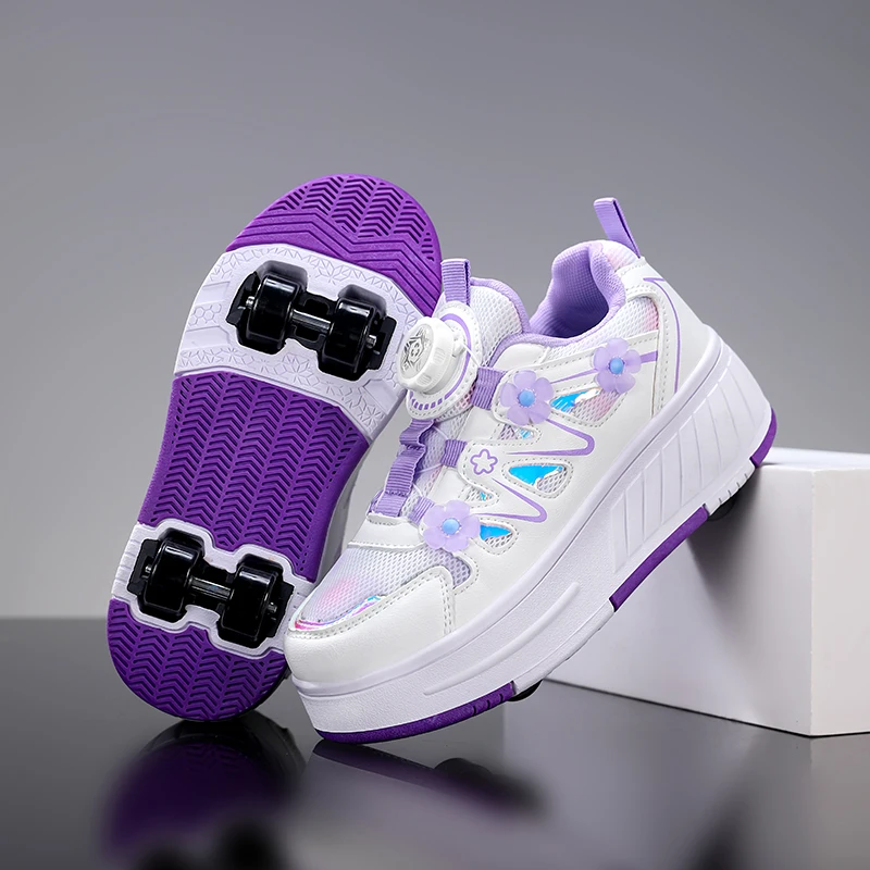 Children's Roller Skates Sneakers With Four Wheels Rotating Buckle Skate Shoes Parkour Kids Sport Shoes For Princess Girls Gifts