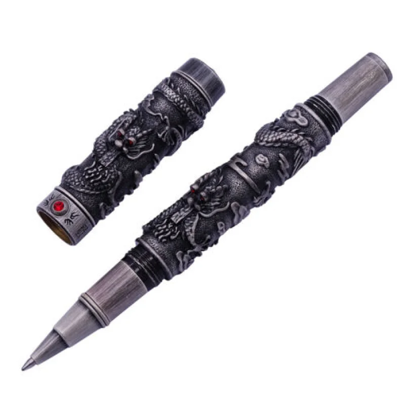 

A+ Jinhao Vintage Gray Rollerball Pen Double Dragon Playing Pearl, 3D Embossed Pen