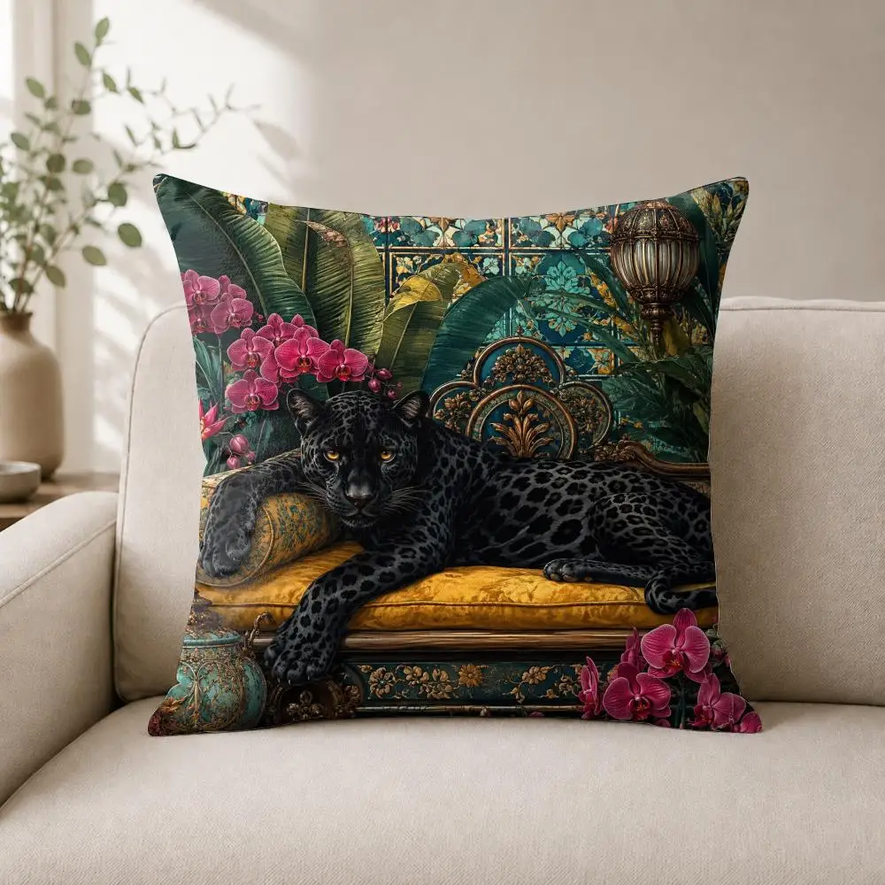 Baroque Panther Lounge Cushion Cover Luxury Soft Plush Short Fur Cushion Case Warm Cozy Sofa Bed Decorative Home