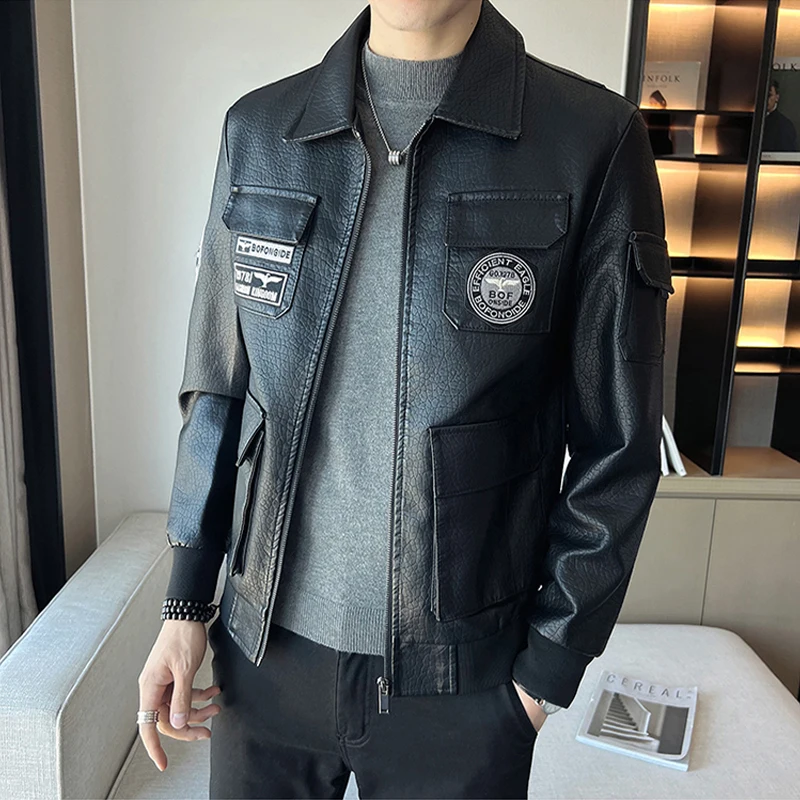 High Quality Leather Jacket Men Spring Autumn New Black Jackets Motorcycle Lmitation Leather Large Size Loose Coat Man