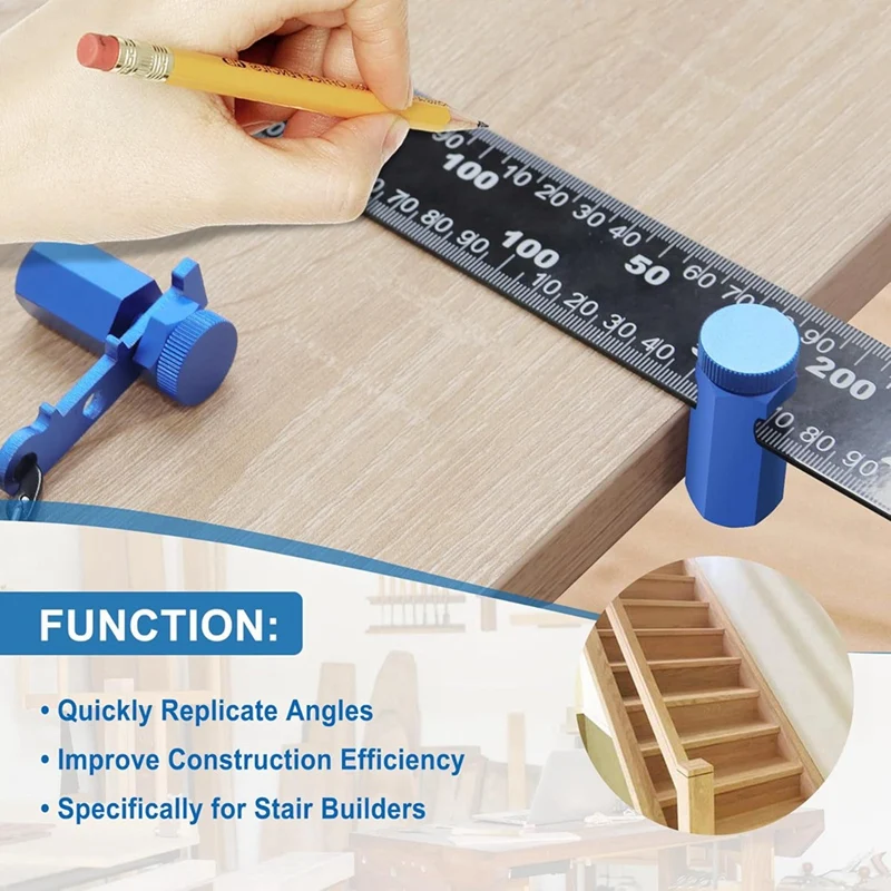 Tall Stair Gauges With Holder&Carabiner Knobs For Framing Square, Versatile Circular Saw Layout Tool For Stair Stringers