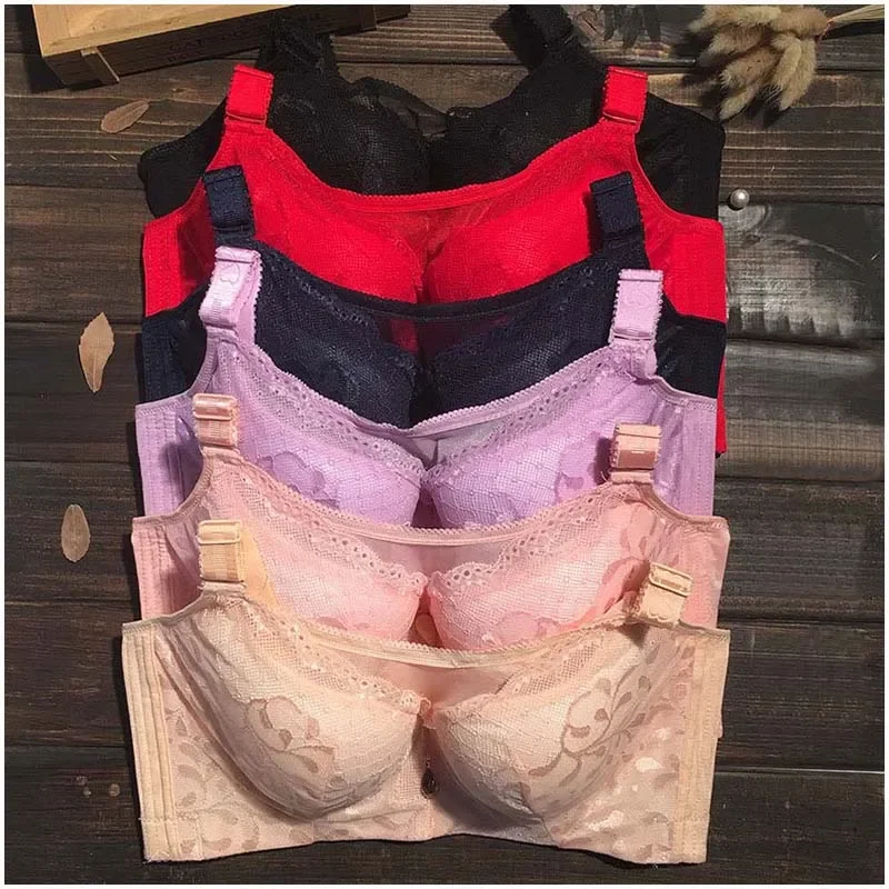 Super Women Full Lace Bra thick cotton padded Bralette intimates lingerie Leisure adjustable big bust 80-115 C D DD E F bh C3311