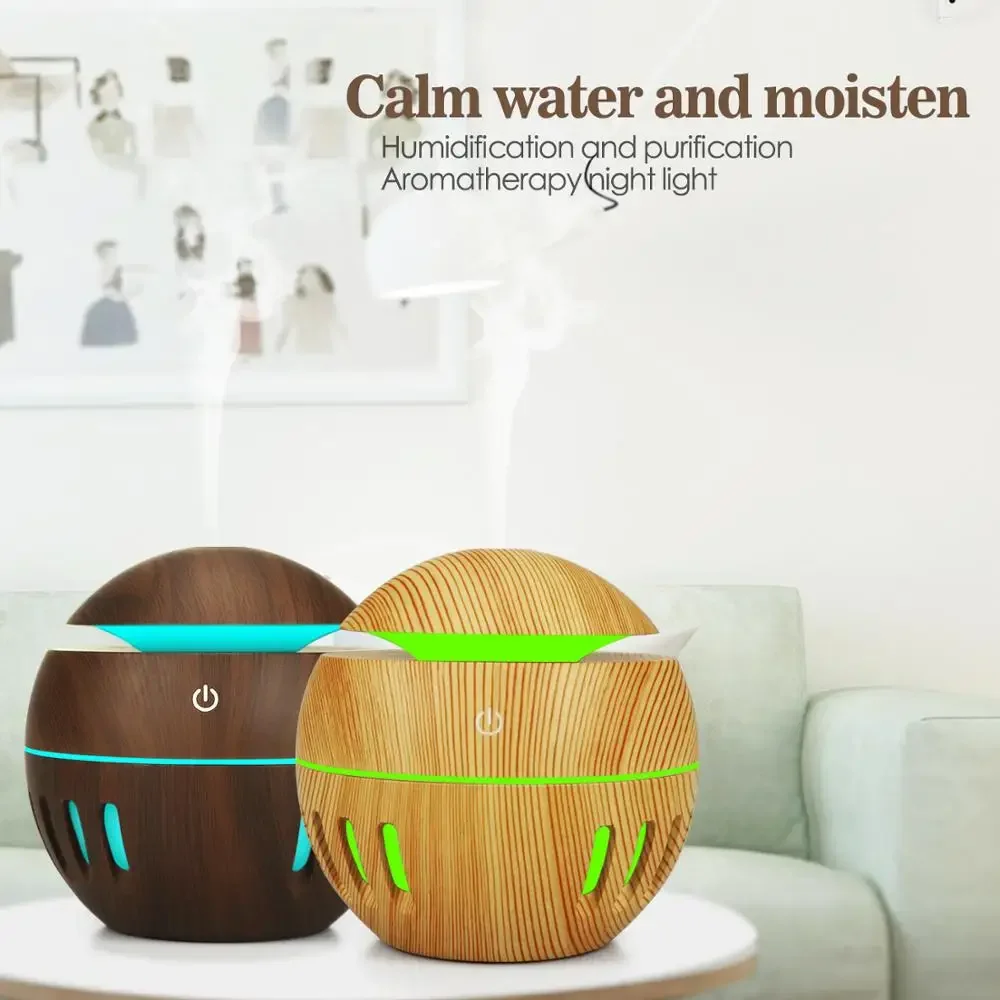 

USB Aroma Diffuser Air Humidifier Wood Grain 7 Color LED Lights Electric Aromatherapy Essential Oil Diffuser 130ml home office