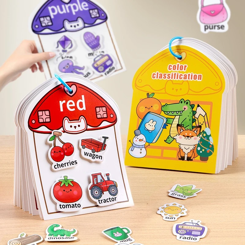 Libro silencioso para bebés, juguete educativo, reconocimiento de Color de Aprendizaje Temprano con Velcro, palo reutilizable, páginas de cáscara, juego interactivo