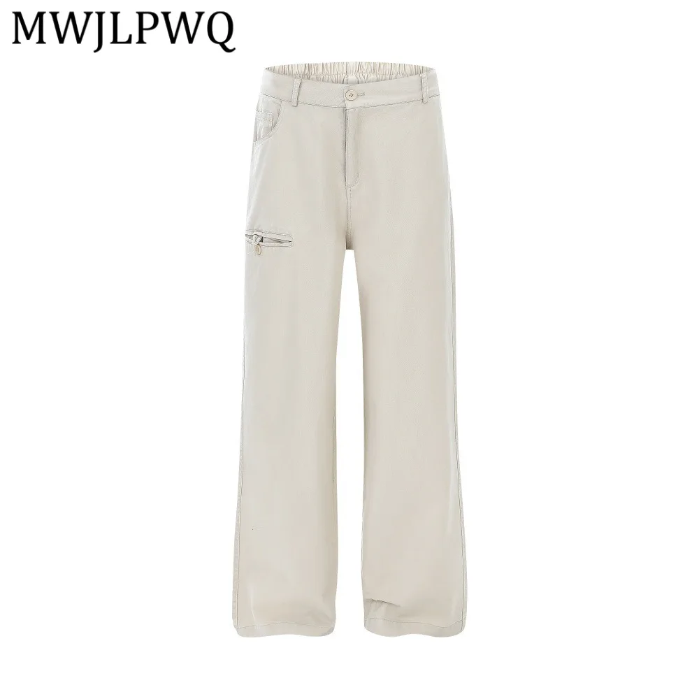 

MWJLPWQ American Street Style Straight Casual Trousers Men Loose Versatile Solid Color Design Pocket Cleanfit Cargo Pants 13349