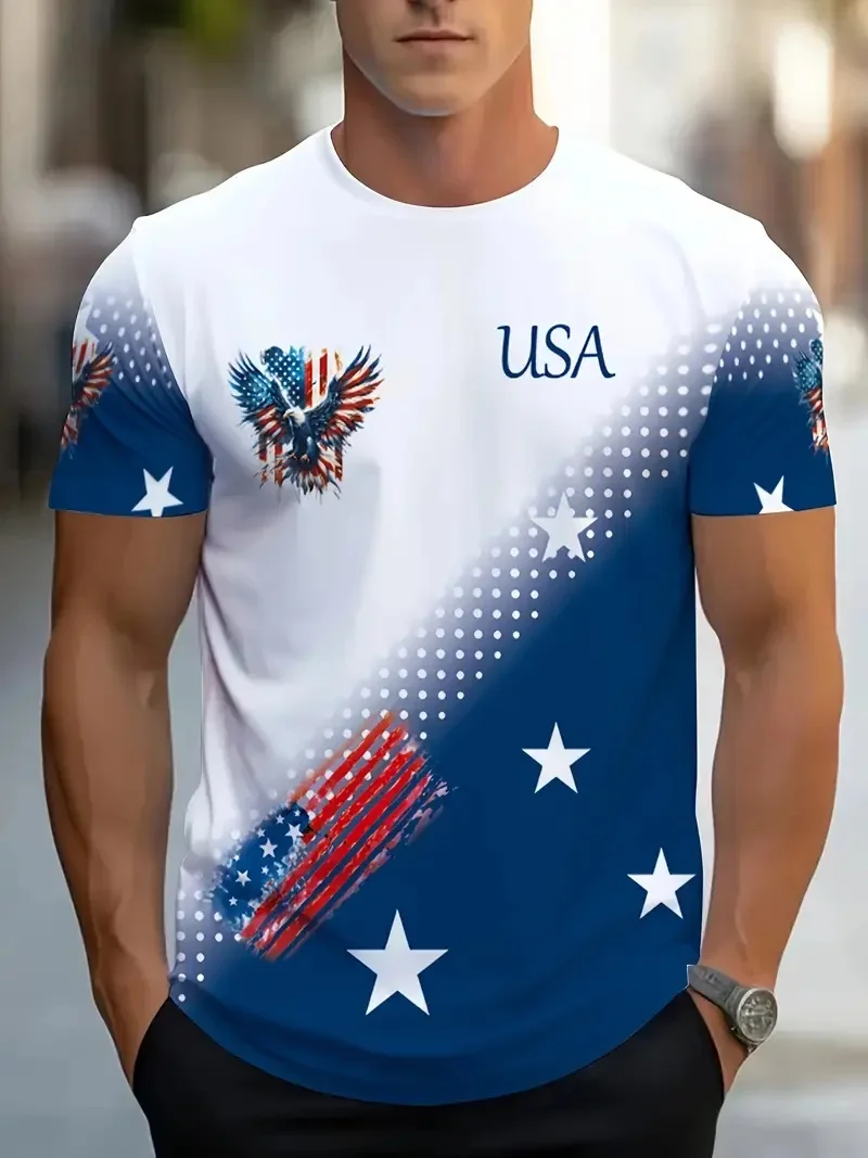 

Casual Sports Round Neck Short Sleeve Extra Large Men's Clothing Men's Novelty American Eagle Pattern T-shirt Summer Quick Dry