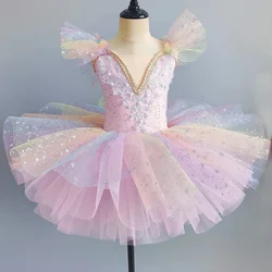 Kids Girls Ballet Dance Tutu Dress Shiny Sequins Leotards Dresses Ballerina Gymnastics Skating Stage Performance Dancewear